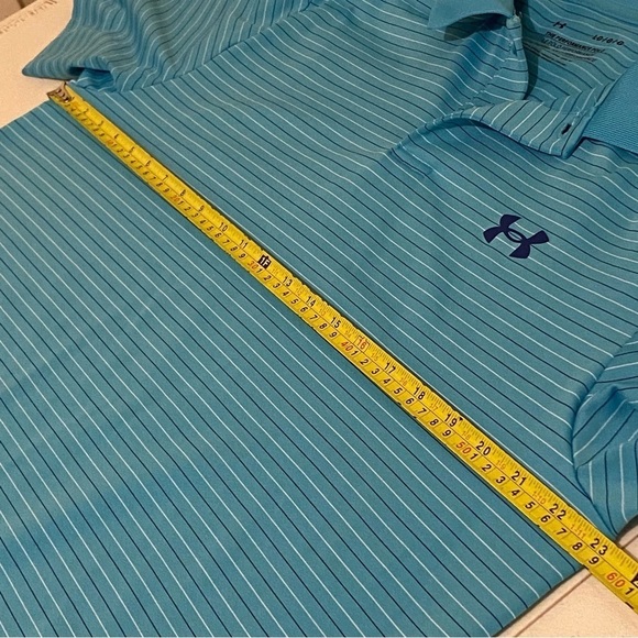 Under Armour Shirt Mens Large Teal Striped Performance Polo Shirt Stretch - Picture 10 of 11